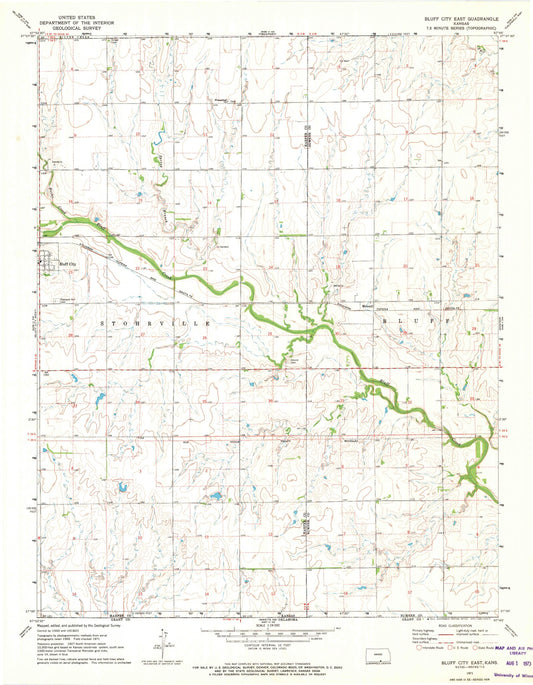 Classic USGS Bluff City East Kansas 7.5'x7.5' Topo Map Image