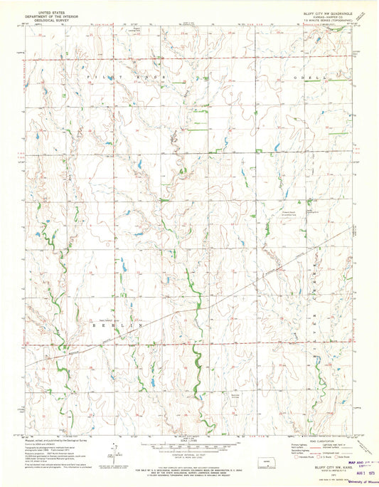 Classic USGS Bluff City NW Kansas 7.5'x7.5' Topo Map Image