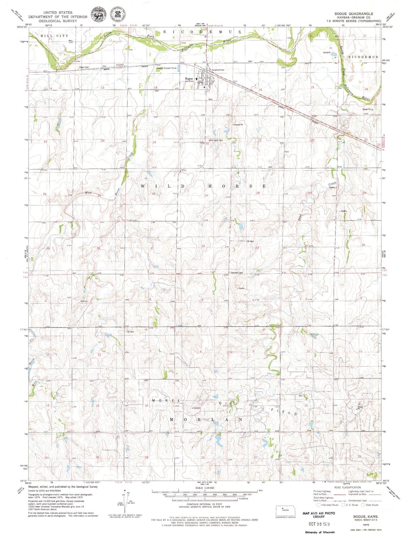 Classic USGS Bogue Kansas 7.5'x7.5' Topo Map Image