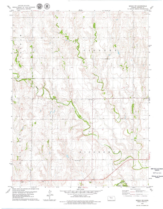 Classic USGS Bogue NW Kansas 7.5'x7.5' Topo Map Image