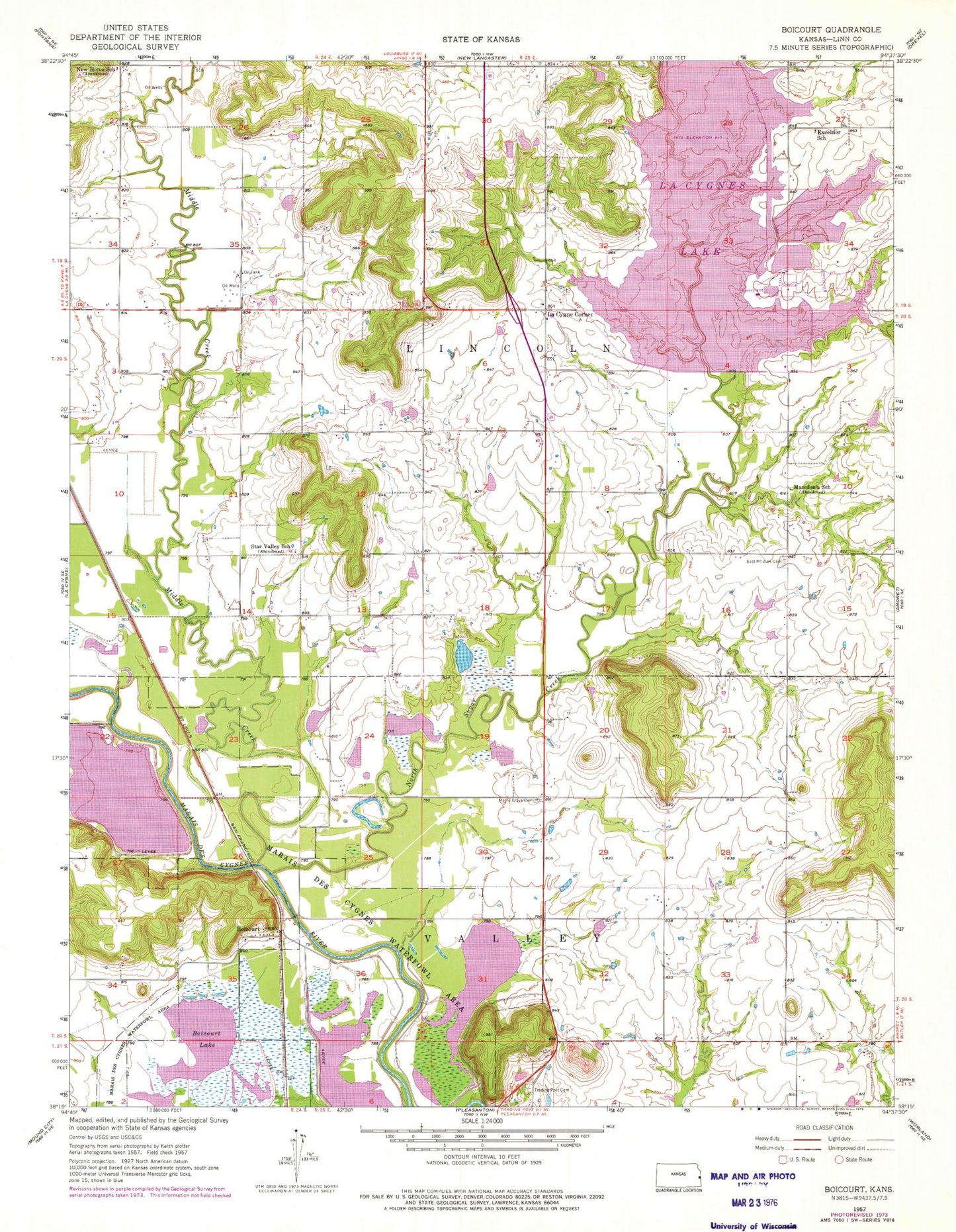 Classic USGS Boicourt Kansas 7.5'x7.5' Topo Map Image