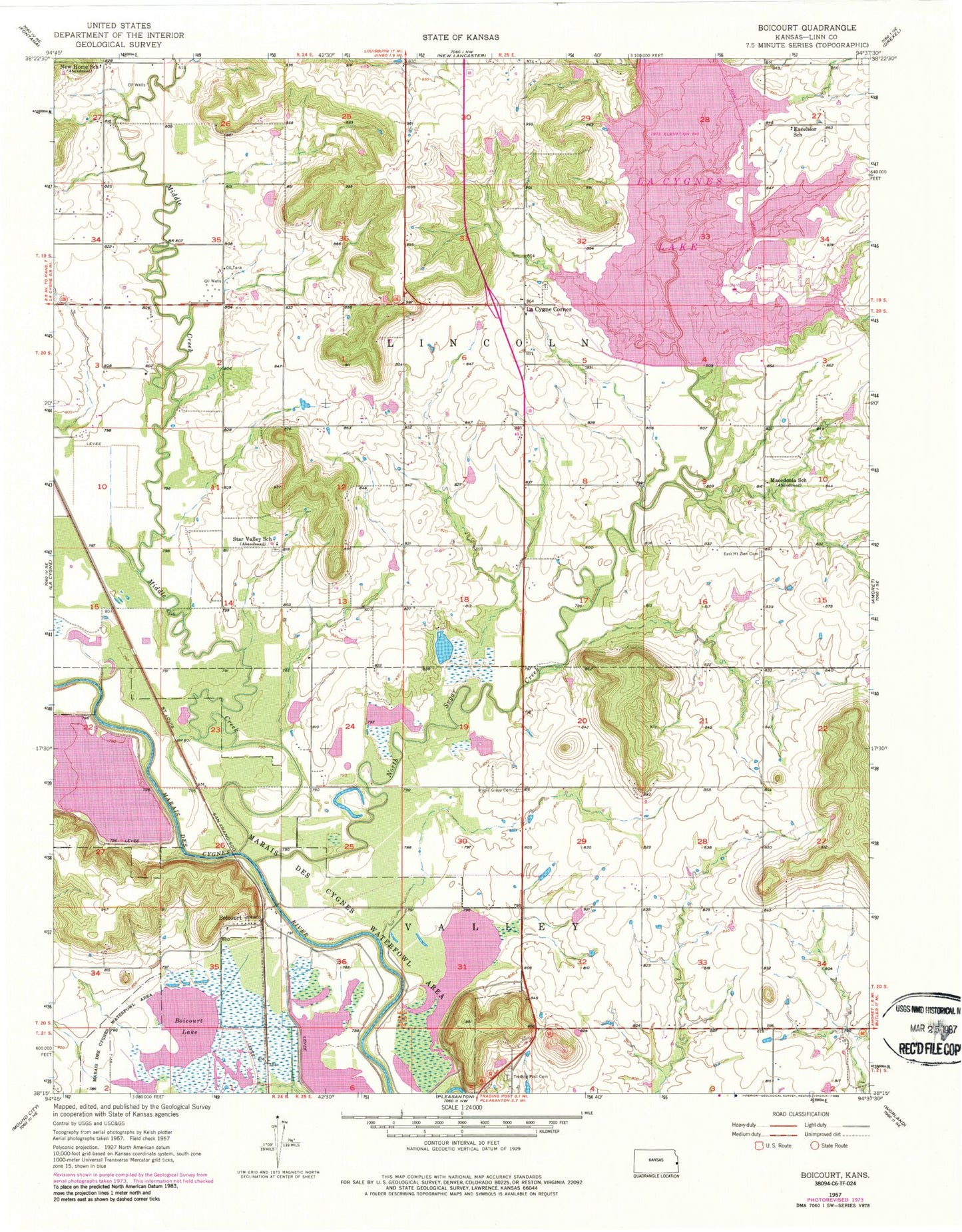 Classic USGS Boicourt Kansas 7.5'x7.5' Topo Map Image