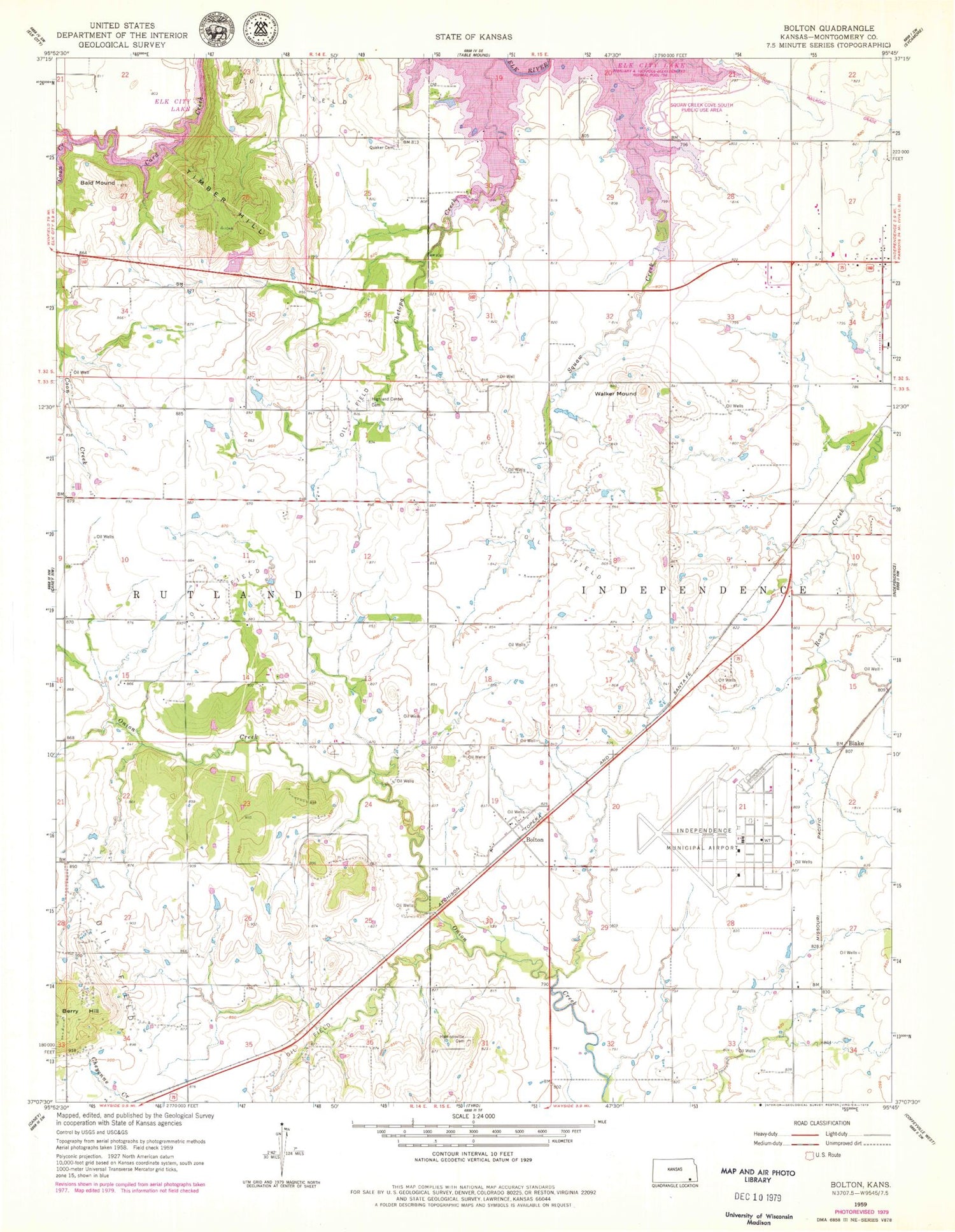 Classic USGS Bolton Kansas 7.5'x7.5' Topo Map Image