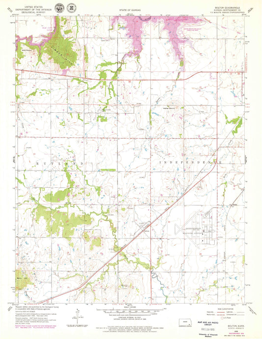 Classic USGS Bolton Kansas 7.5'x7.5' Topo Map Image