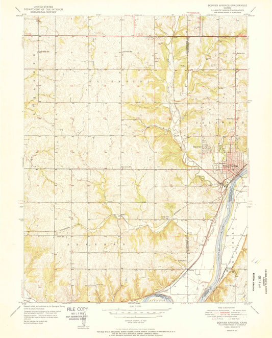 Classic USGS Bonner Springs Kansas 7.5'x7.5' Topo Map Image
