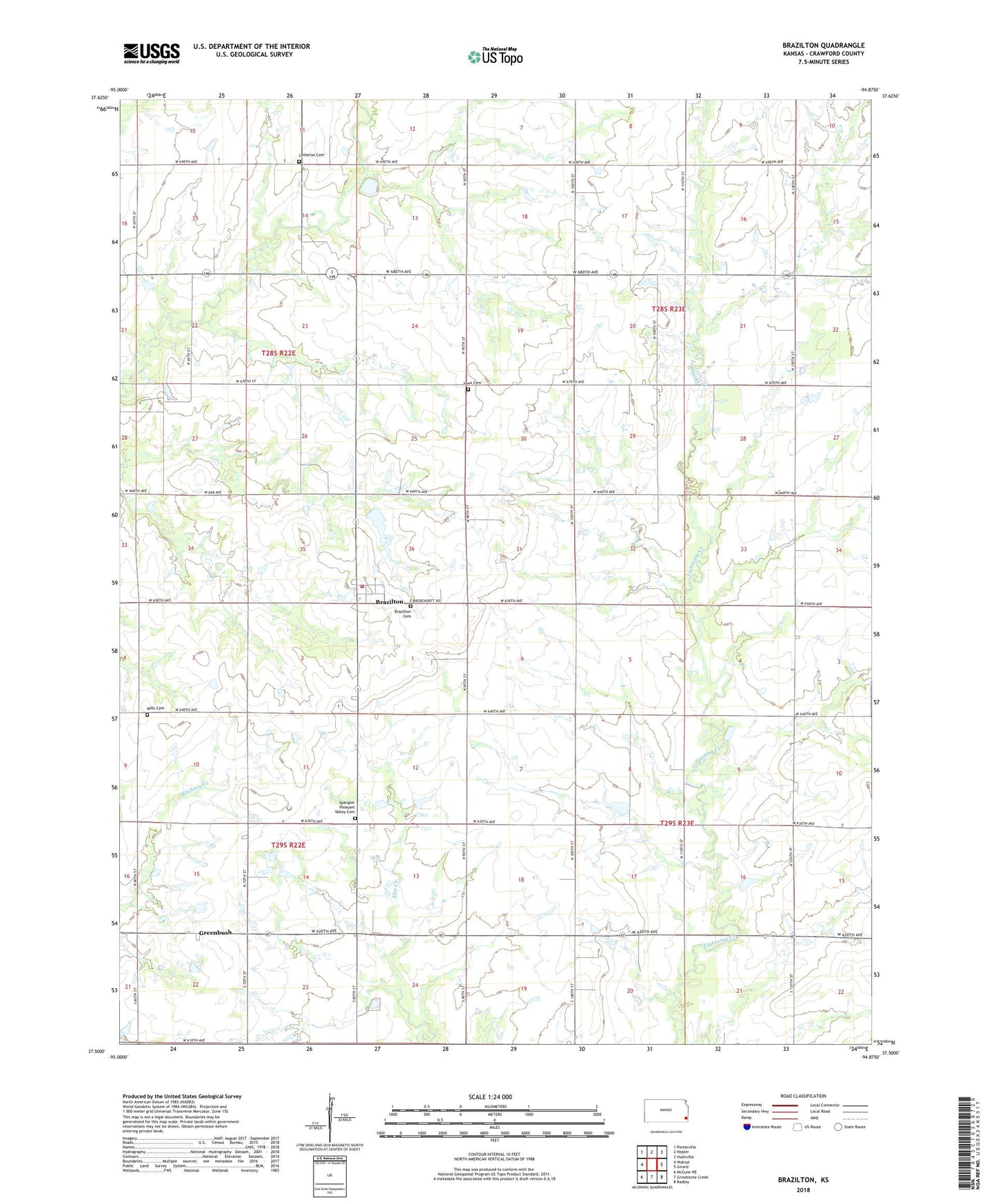 Brazilton Kansas US Topo Map Image