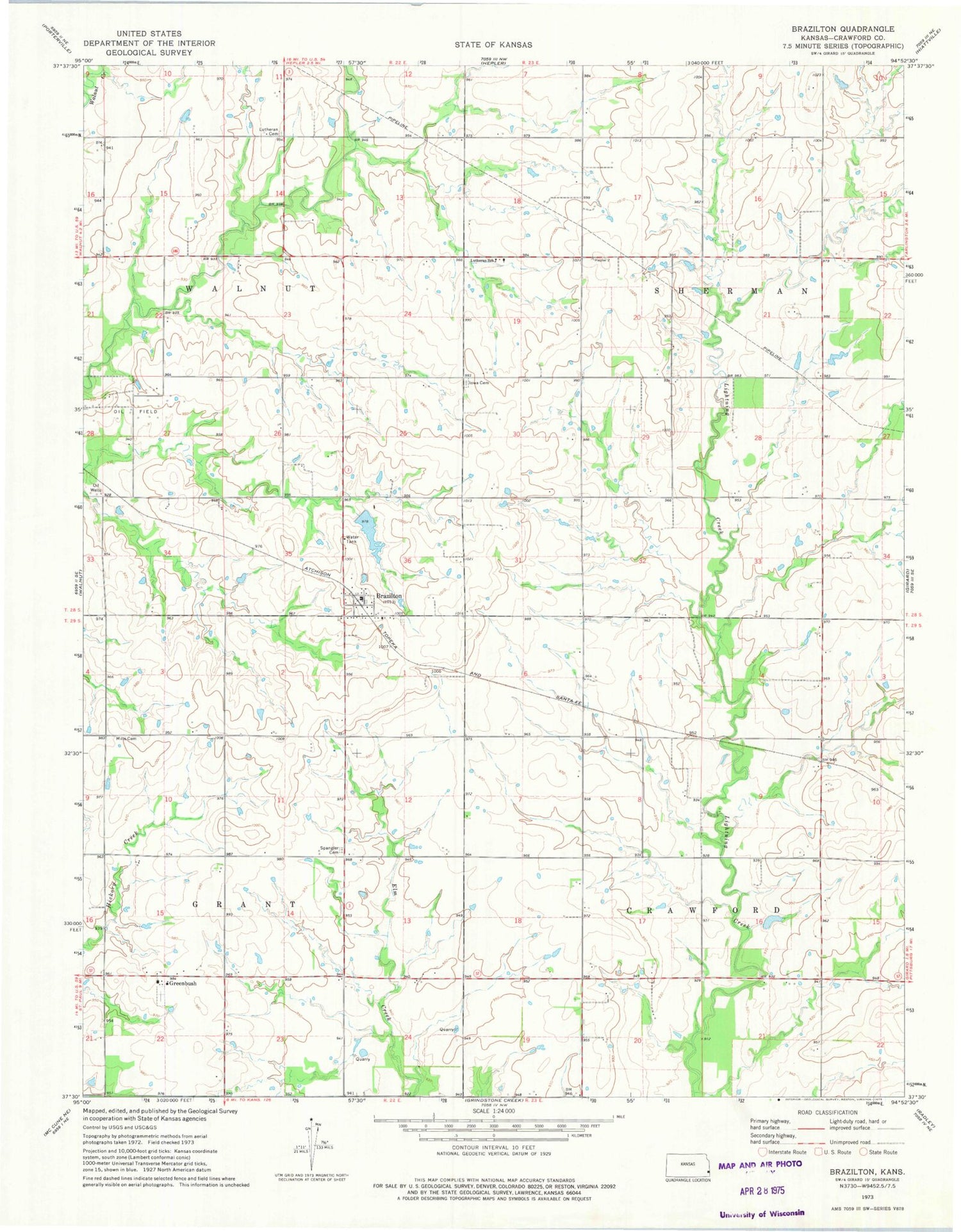 Classic USGS Brazilton Kansas 7.5'x7.5' Topo Map Image