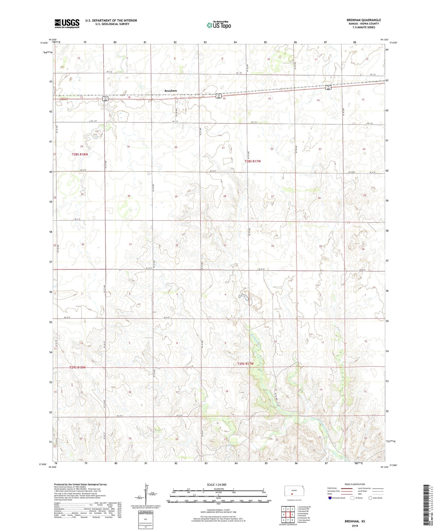 Brenham Kansas US Topo Map Image