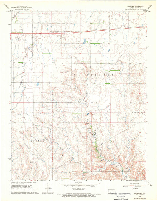 Classic USGS Brenham Kansas 7.5'x7.5' Topo Map Image