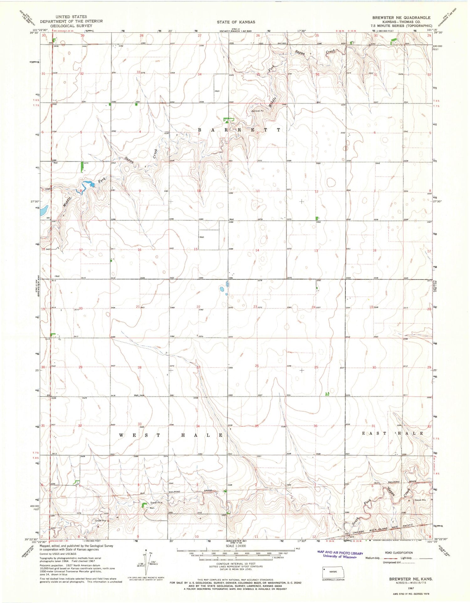 Classic USGS Brewster NE Kansas 7.5'x7.5' Topo Map Image