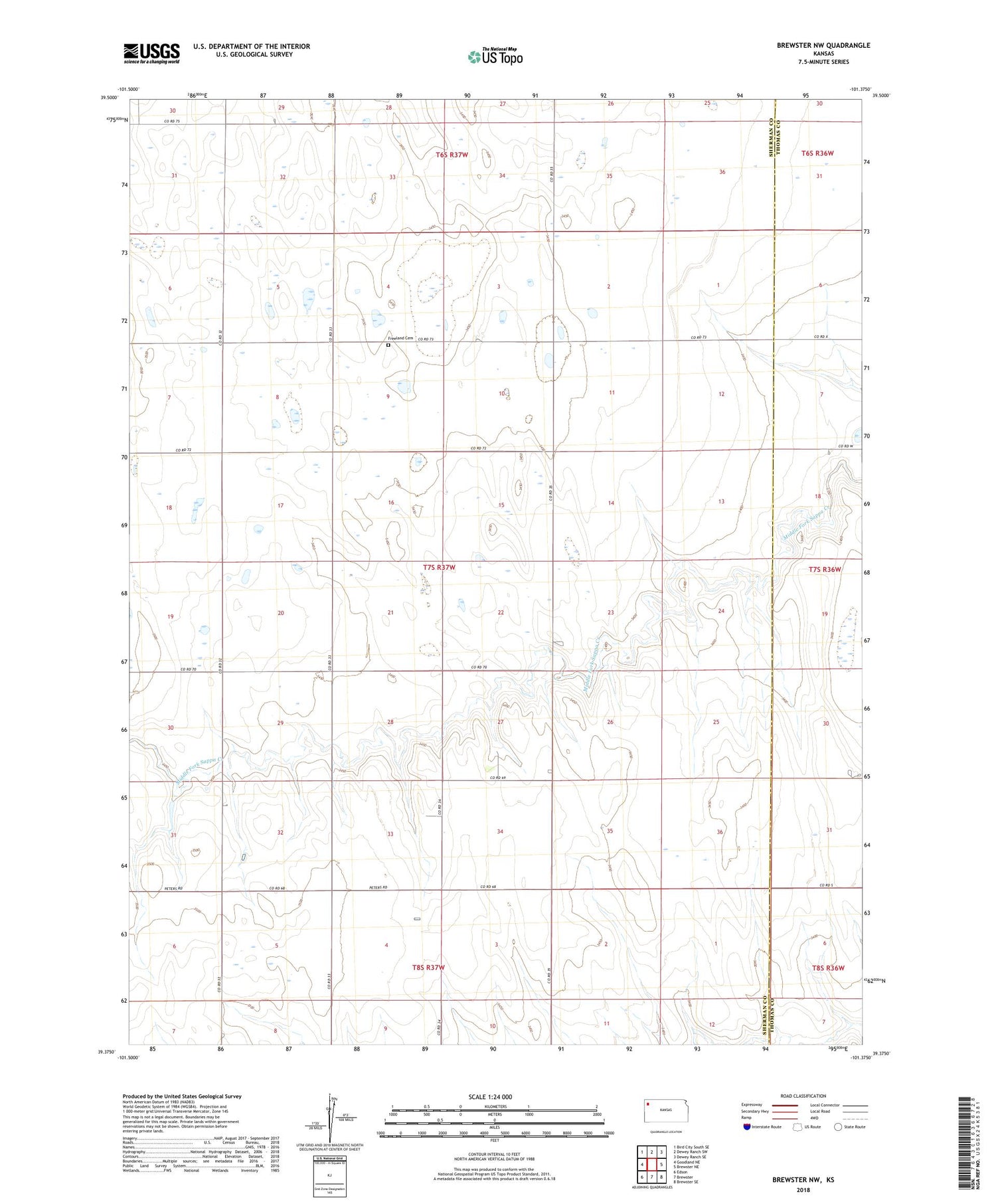 Brewster NW Kansas US Topo Map Image