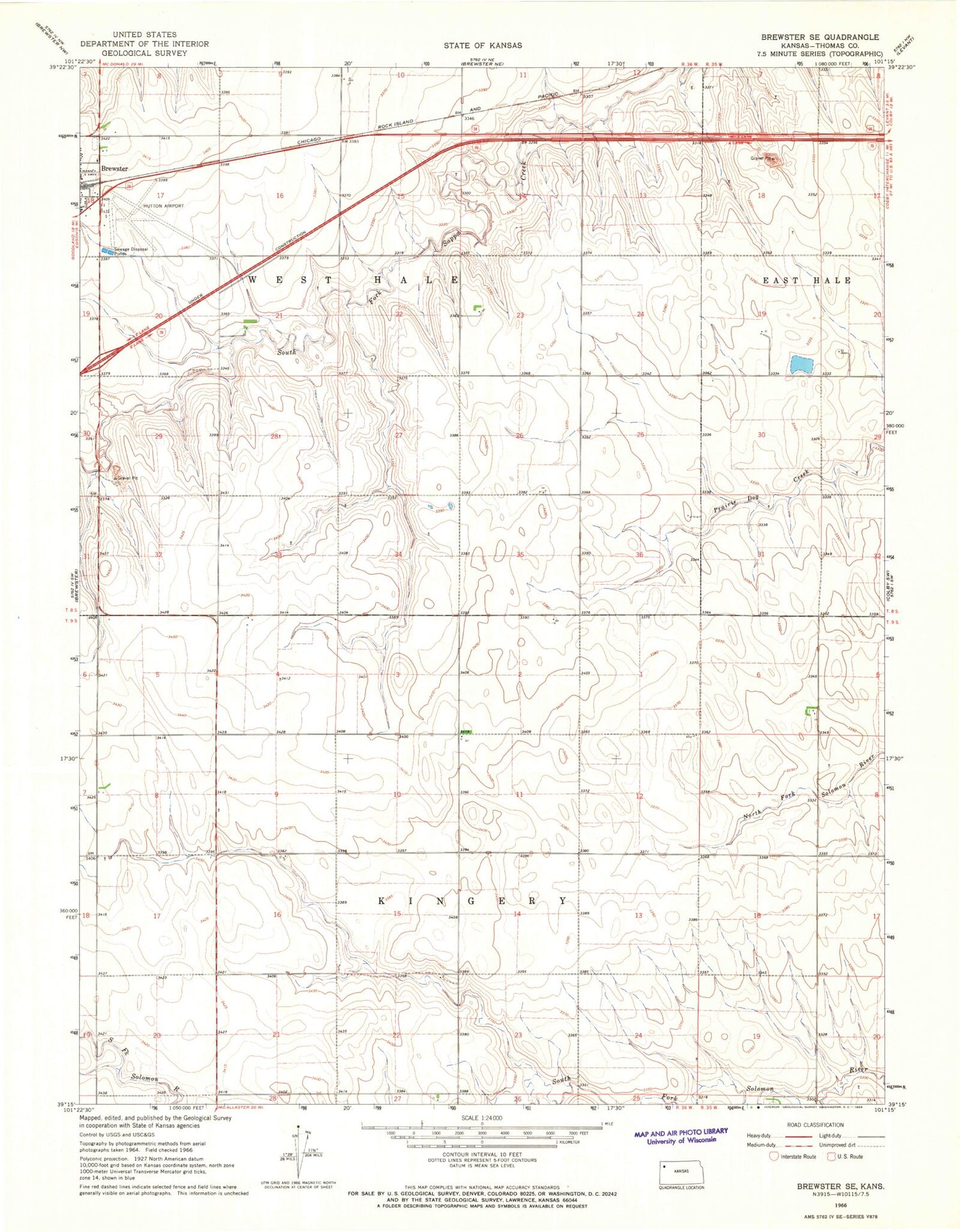 Classic USGS Brewster SE Kansas 7.5'x7.5' Topo Map Image