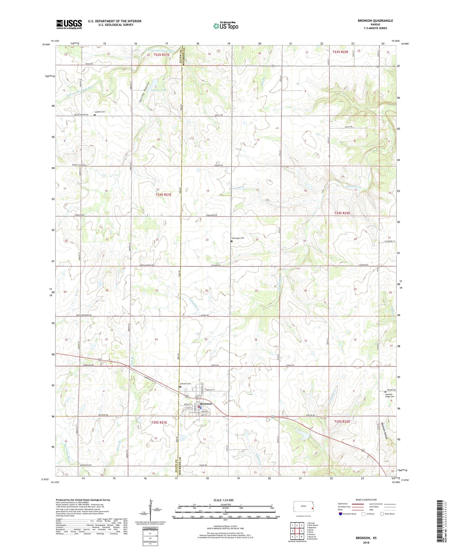Bronson Kansas US Topo Map Image