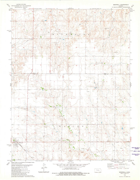 Classic USGS Brownell Kansas 7.5'x7.5' Topo Map Image