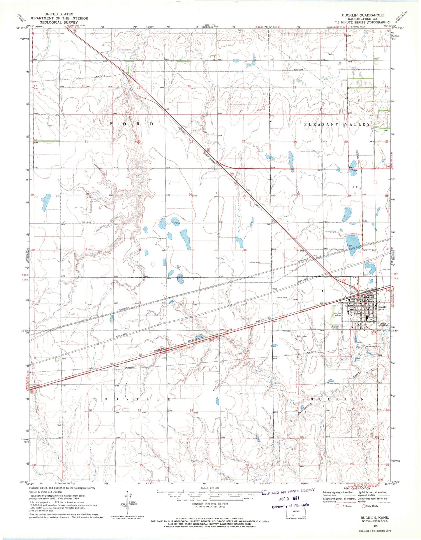 Classic USGS Bucklin Kansas 7.5'x7.5' Topo Map Image
