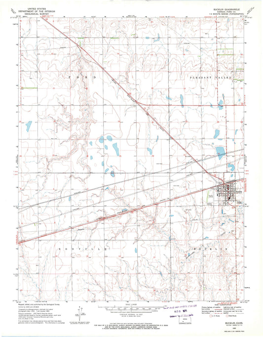 Classic USGS Bucklin Kansas 7.5'x7.5' Topo Map Image