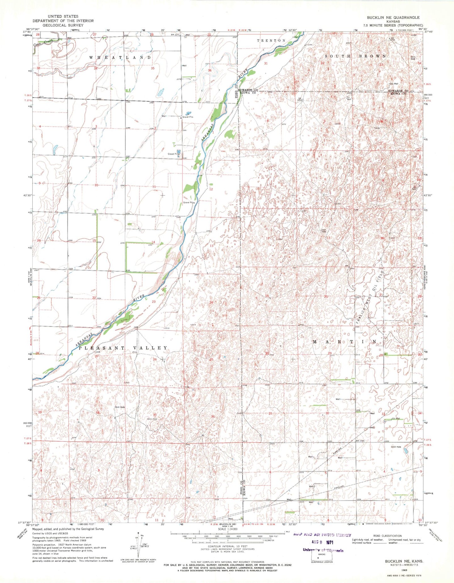 Classic USGS Bucklin NE Kansas 7.5'x7.5' Topo Map Image