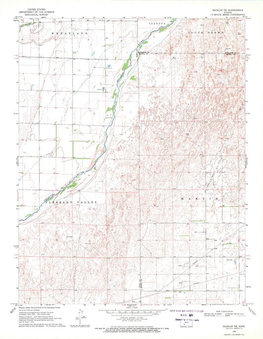 Classic USGS Bucklin NE Kansas 7.5'x7.5' Topo Map Image