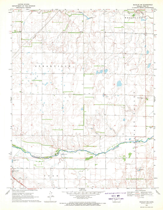 Classic USGS Bucklin NW Kansas 7.5'x7.5' Topo Map Image