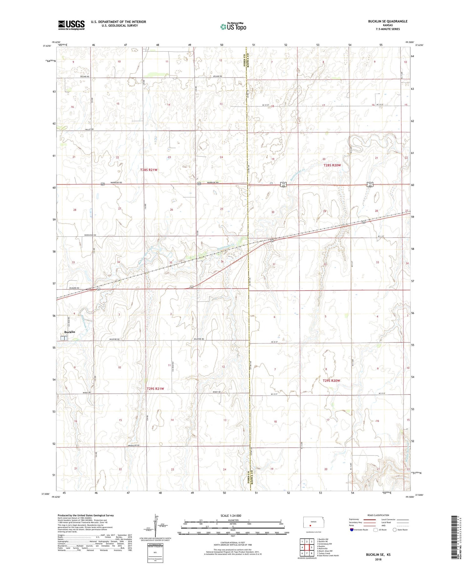 Bucklin SE Kansas US Topo Map Image