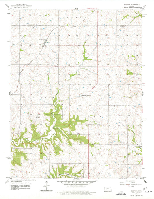 Classic USGS Bucyrus Kansas 7.5'x7.5' Topo Map Image