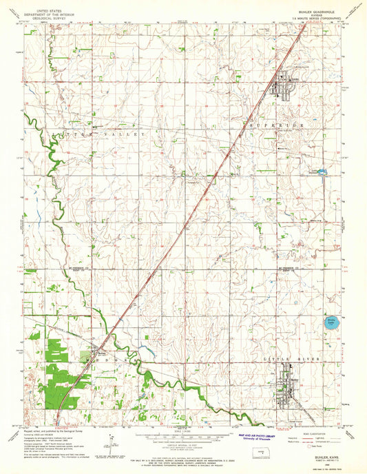Classic USGS Buhler Kansas 7.5'x7.5' Topo Map Image