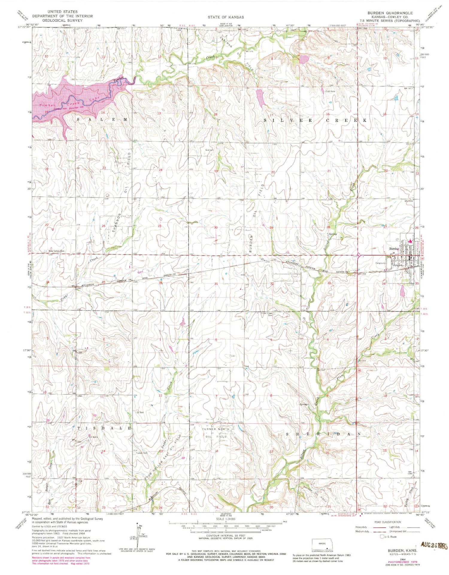 Classic USGS Burden Kansas 7.5'x7.5' Topo Map Image