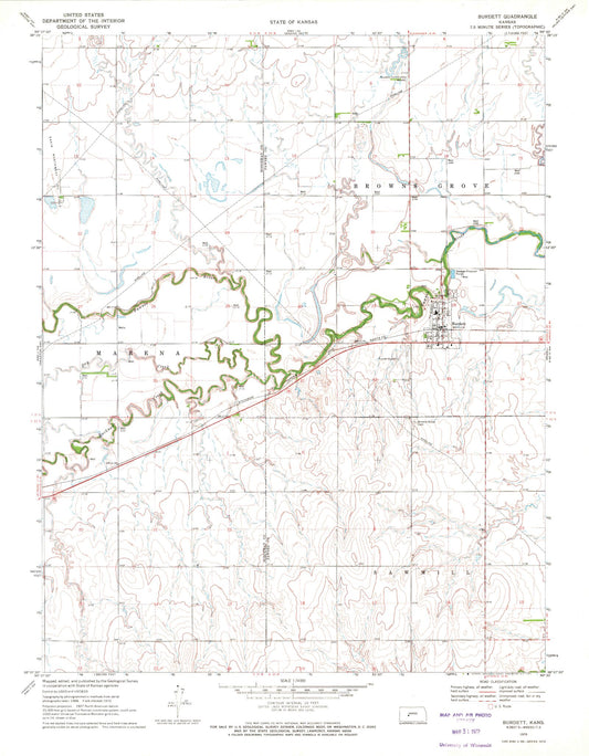 Classic USGS Burdett Kansas 7.5'x7.5' Topo Map Image