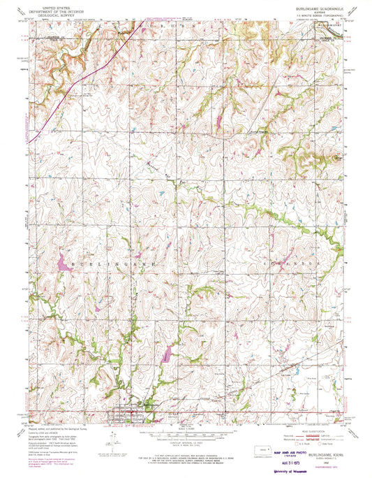 Classic USGS Burlingame Kansas 7.5'x7.5' Topo Map Image