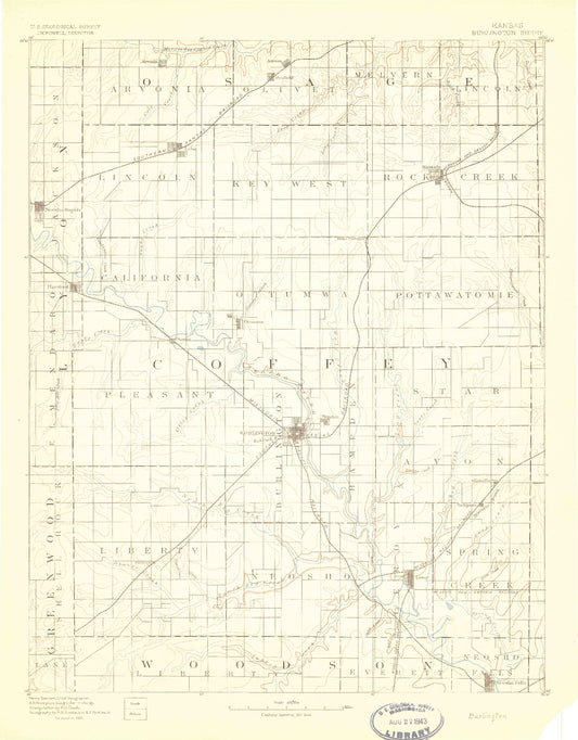 Historic 1885 Burlington Kansas 30'x30' Topo Map Image