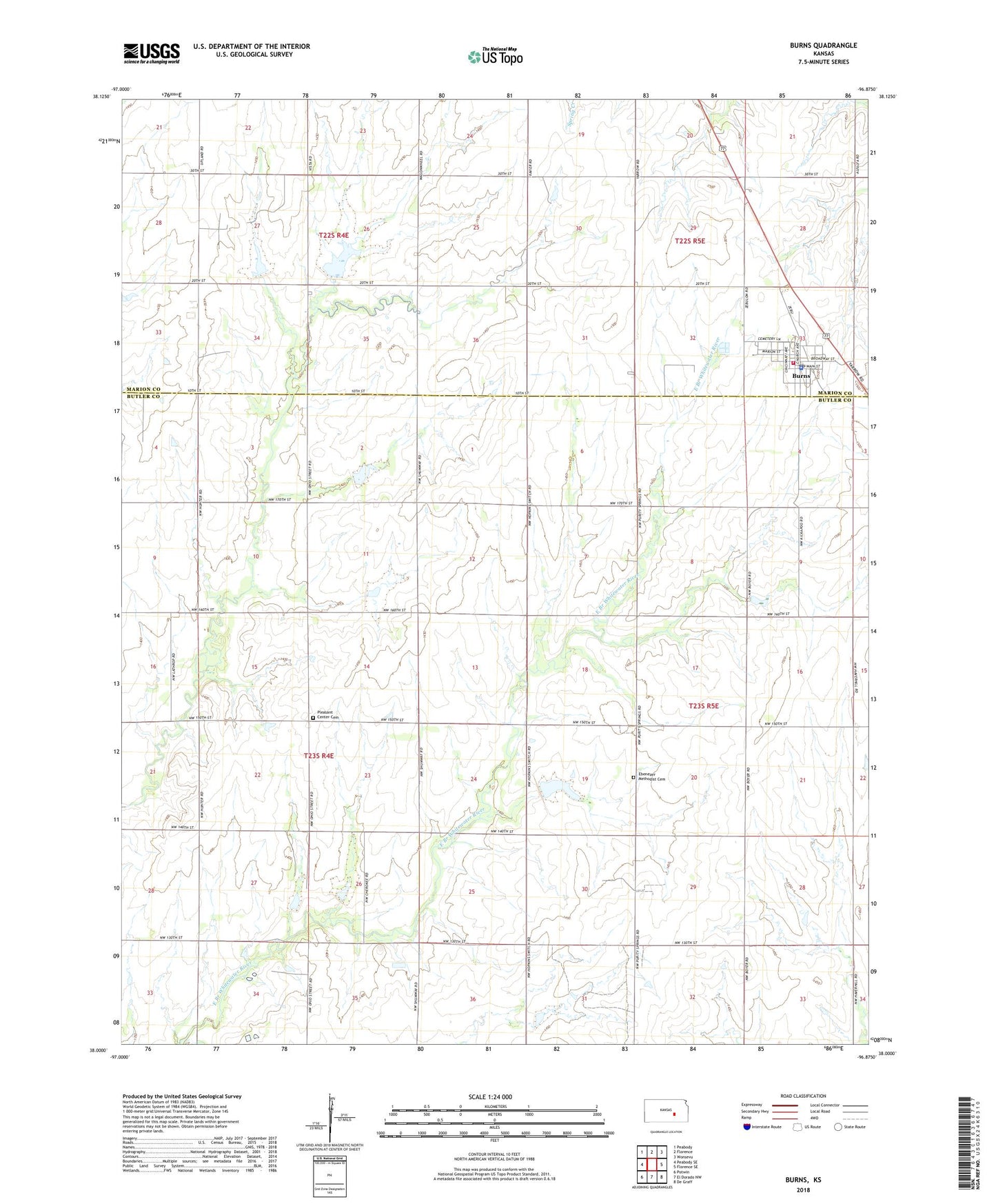 Burns Kansas US Topo Map Image