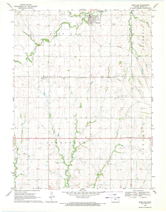 Classic USGS Burr Oak Kansas 7.5'x7.5' Topo Map Image