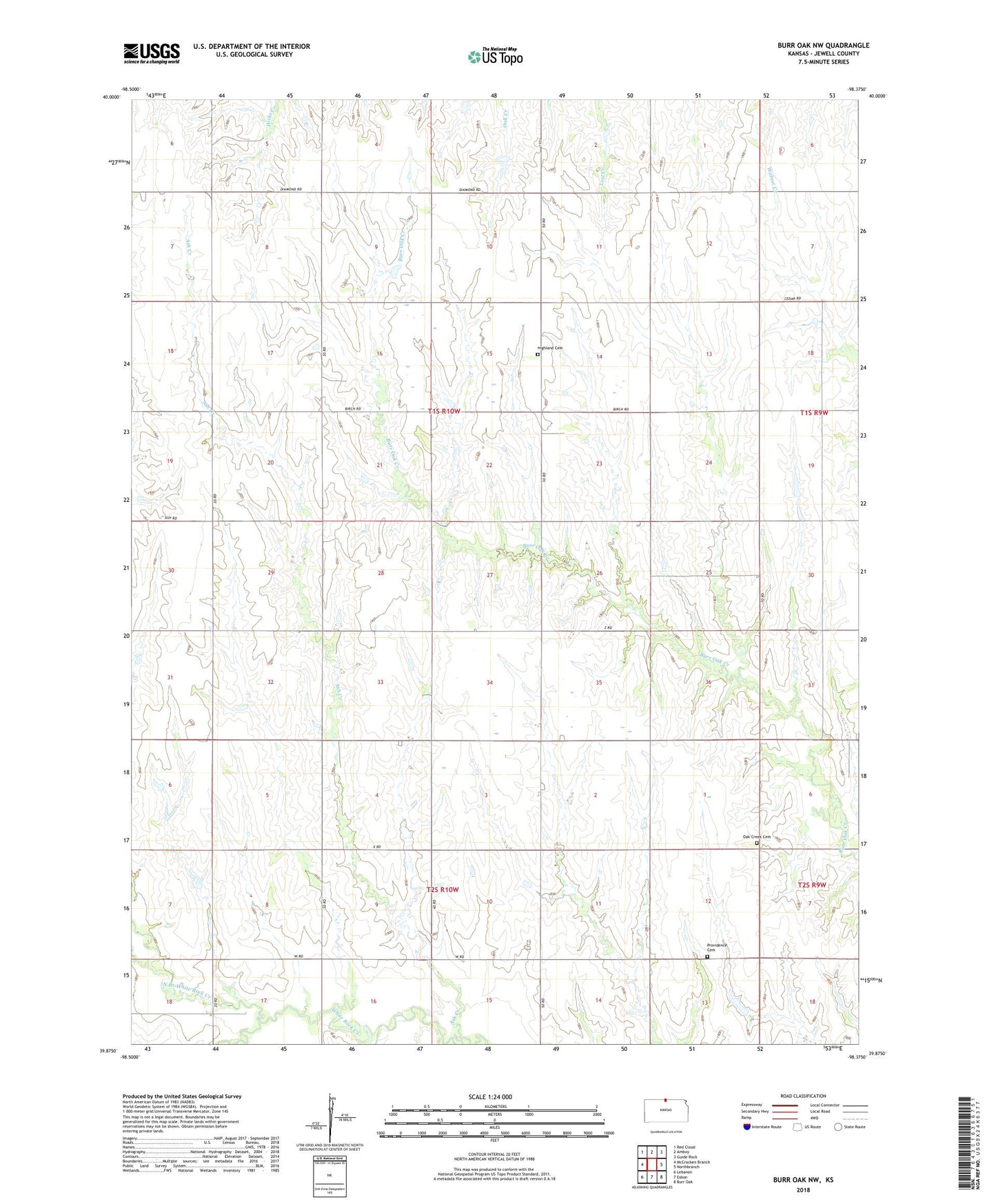 Burr Oak NW Kansas US Topo Map Image