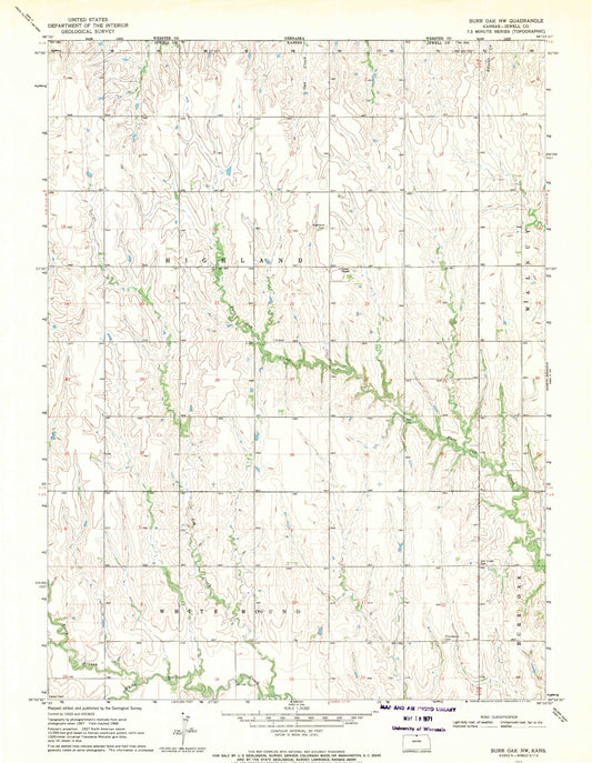 Classic USGS Burr Oak NW Kansas 7.5'x7.5' Topo Map Image