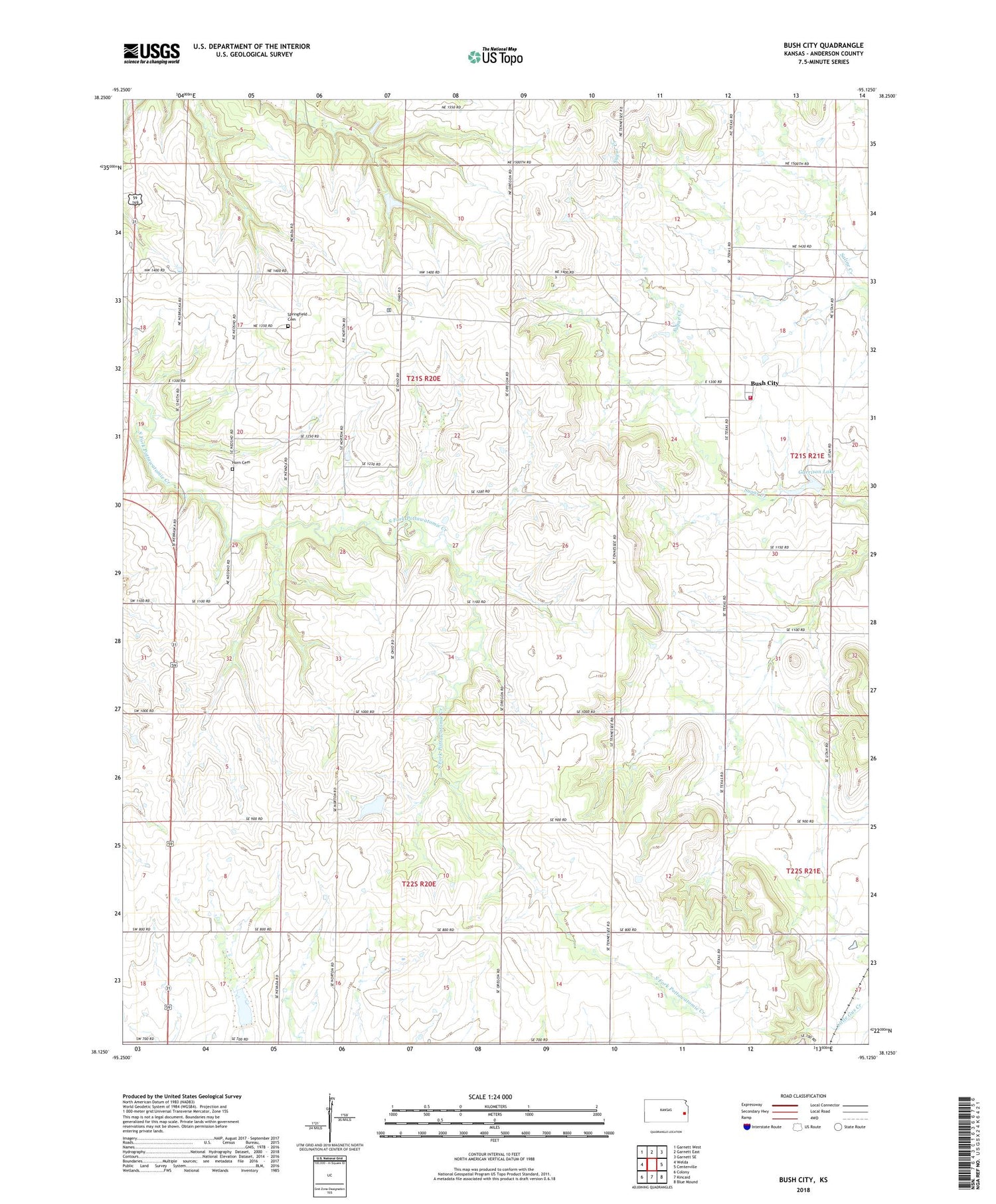 Bush City Kansas US Topo Map Image