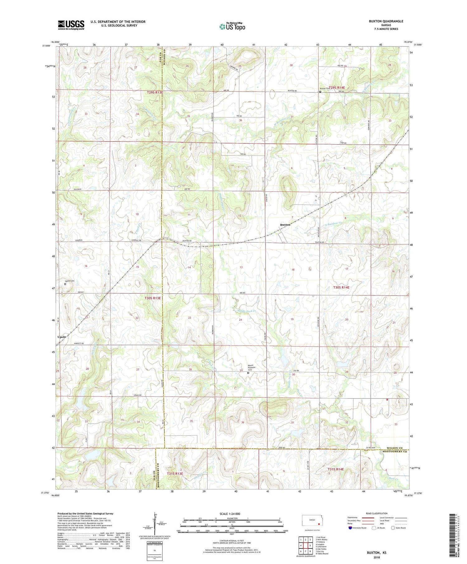 Buxton Kansas US Topo Map Image