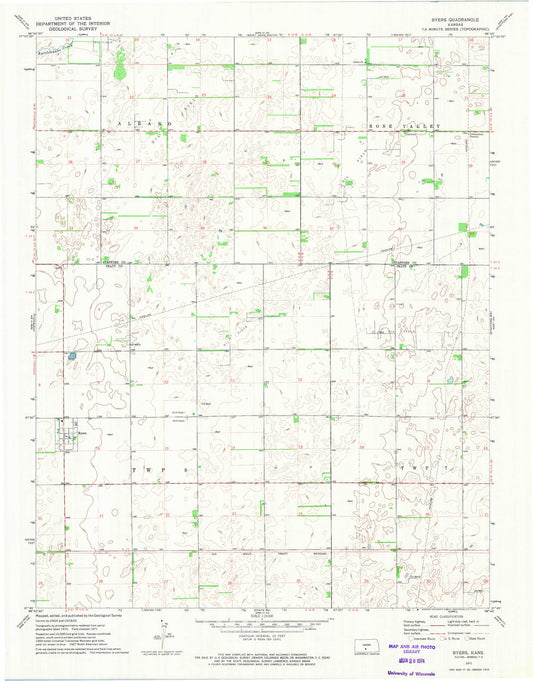 Classic USGS Byers Kansas 7.5'x7.5' Topo Map Image