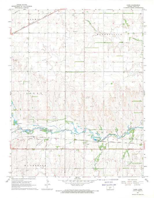 Classic USGS Cairo Kansas 7.5'x7.5' Topo Map Image