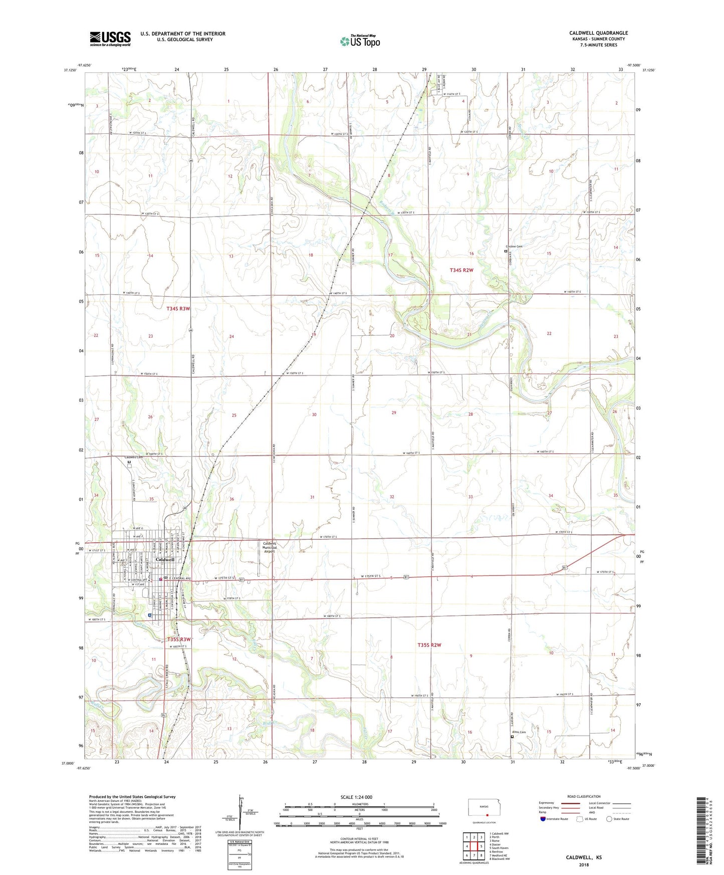 Caldwell Kansas US Topo Map Image