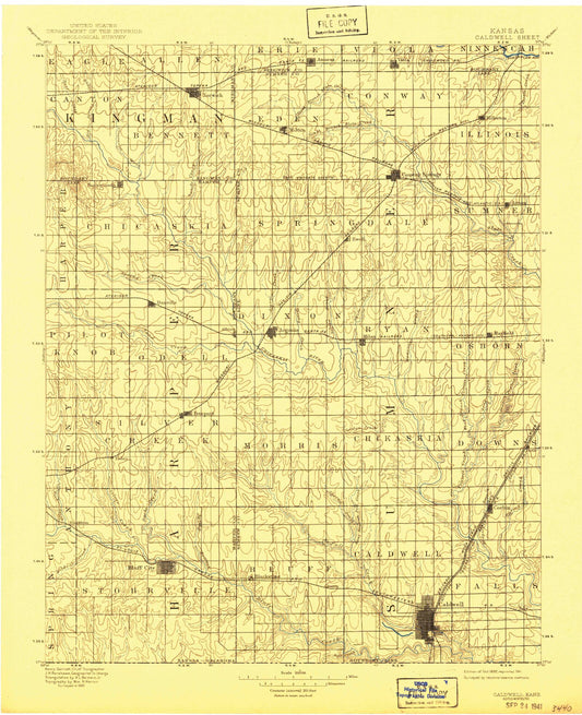 Historic 1897 Caldwell Kansas 30'x30' Topo Map Image