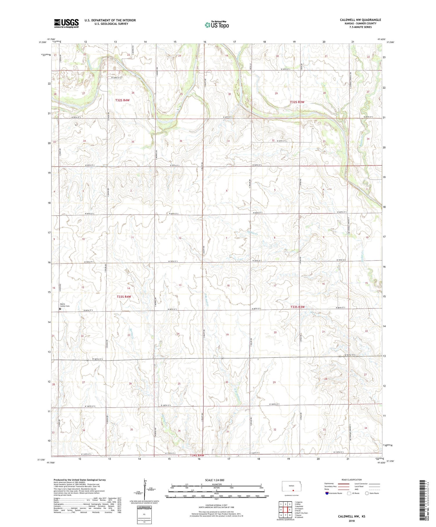 Caldwell NW Kansas US Topo Map Image