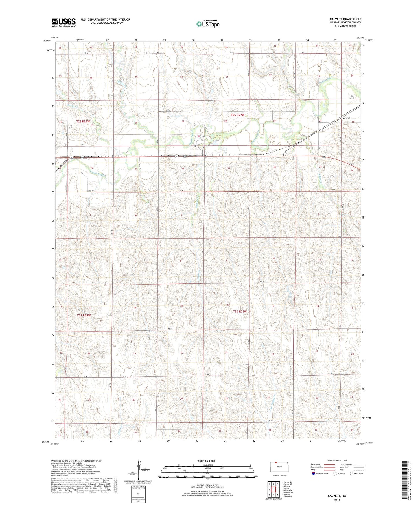 Calvert Kansas US Topo Map Image