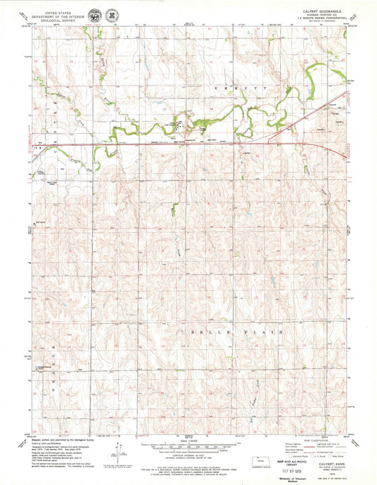 Classic USGS Calvert Kansas 7.5'x7.5' Topo Map Image