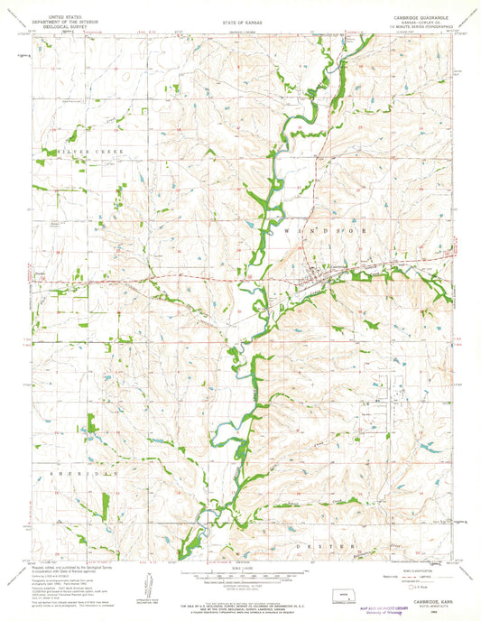 Classic USGS Cambridge Kansas 7.5'x7.5' Topo Map Image