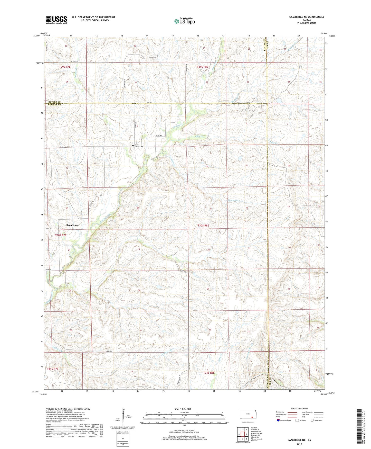 Cambridge NE Kansas US Topo Map Image