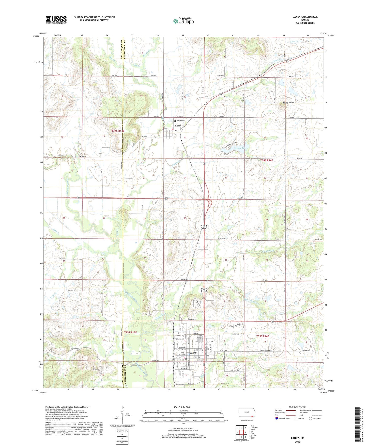 Caney Kansas US Topo Map Image