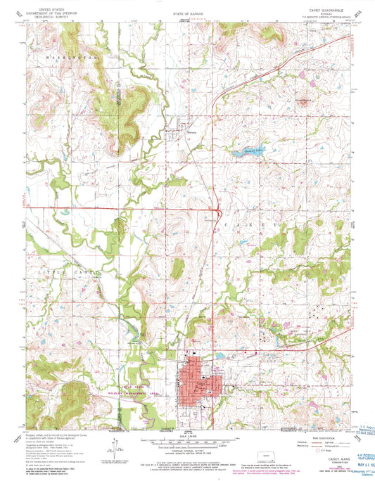 Classic USGS Caney Kansas 7.5'x7.5' Topo Map Image