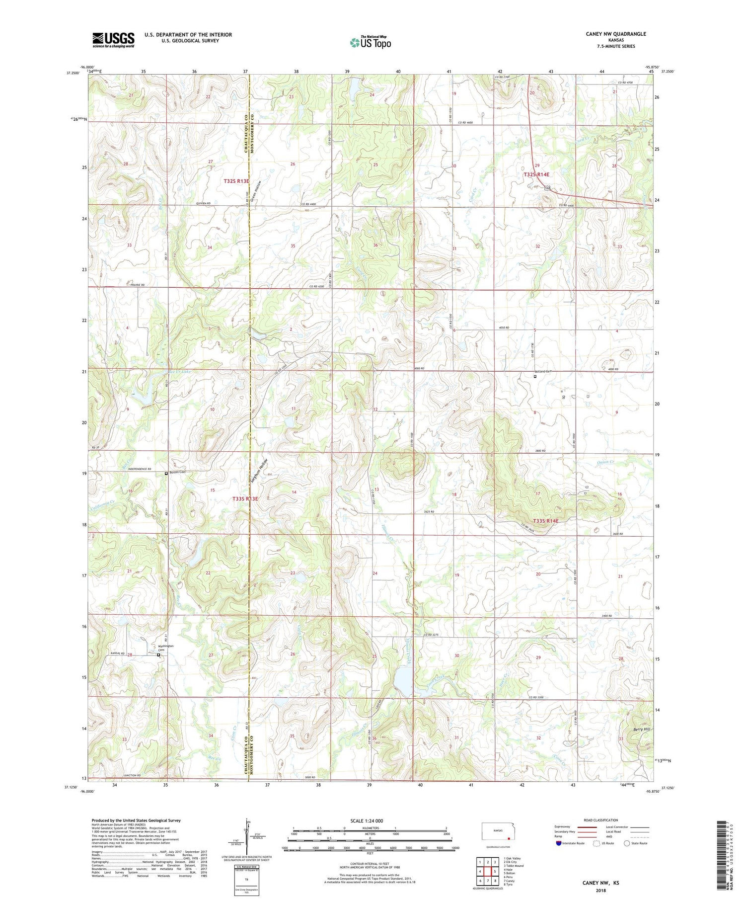 Caney NW Kansas US Topo Map Image