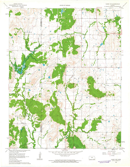 Classic USGS Caney NW Kansas 7.5'x7.5' Topo Map Image