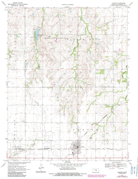 Classic USGS Canton Kansas 7.5'x7.5' Topo Map Image